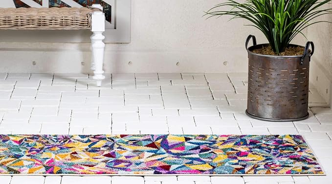 Unique Loom Estrella Collection Geometric, Triangles, Bright Colors, Abstract, Modern Area Rug (2' 7 x 10' 0 Runner, Multi/Beige)