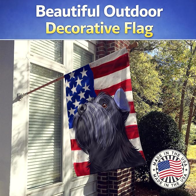 Caroline's Treasures CK6725CHF Standard Schnauzer Black American Flag House Flag Large Porch Sleeve Pole Decorative Outside Yard Banner Artwork Wall Hanging, Polyester, House Size, Multicolor