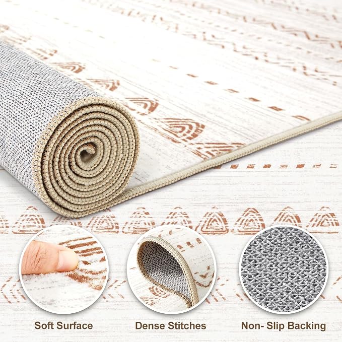 Nakagishi Round Rug Boho Area Rugs: 4x4 Washable Large Circle Neutral Soft Stain Resistant Non-Slip Carpet for Women Aged 25-45 Farmhouse Decor Enthusiasts - Living Room Bedroom Dining Room Nursery