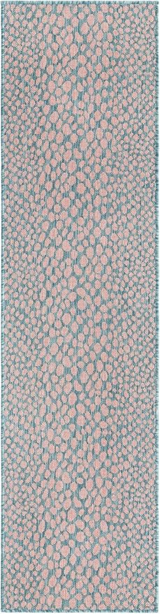 Unique Loom Jill Zarin Jill Zarin Outdoor Collection Area Rug - Cape Town (2' x 8' Runner, Pink and Aqua/Light Blue)