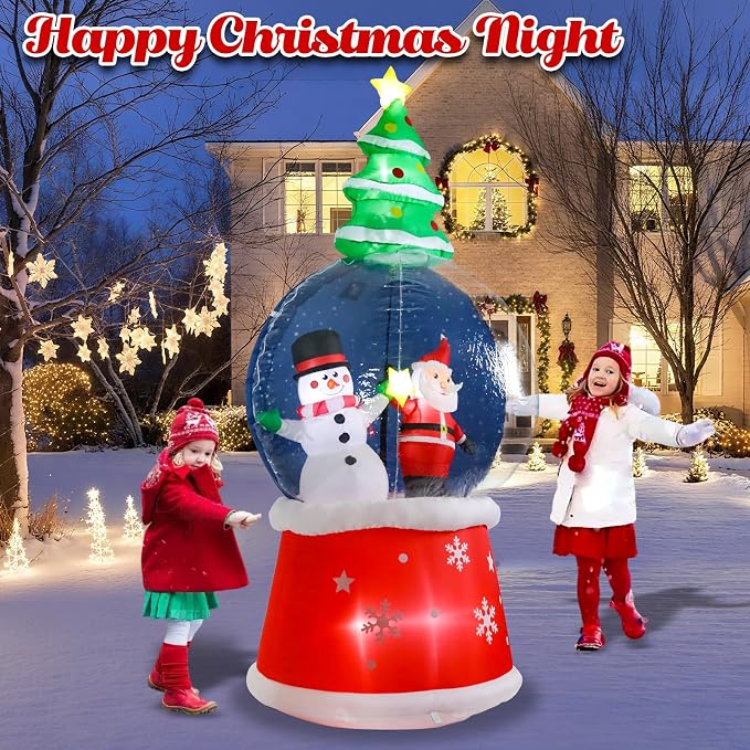 MUMTOP Inflatable Snow Globe-Christmas Inflatable Outdoor Decoration - 7.68 FT Snowglobe Inflatable Outdoor with Snowman and Santa Inside Lighted Blow Up Inflatables for Garden Yard Outside Decor