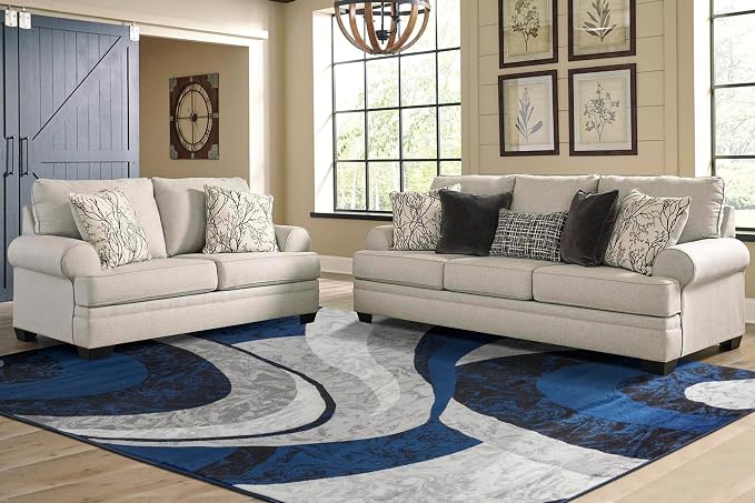 Yafa Home Fashion Modern Contemporary Swirls Design Area Rug, Luxurious, Elegant, and Fashionable Area Rug (Navy, 4 ft X 5 ft)