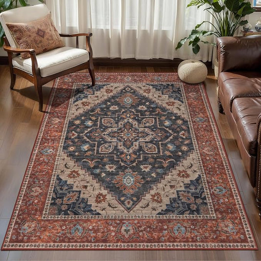Tangsoo Vintage 3x5 Rugs, Washable Non Slip Accent Rugs for Entryway | Oriental Print Indoor Carpet, Boho Soft Low Pile 3x5 Area Rugs for Living Room Bedroom Bedside Bathroom Entrance Home Decor