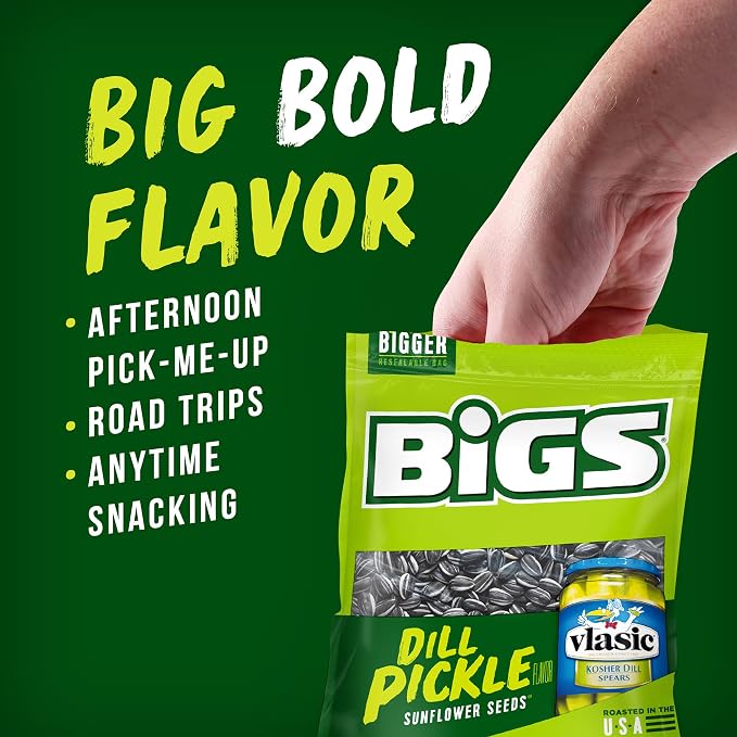 BIGS Sunflower Seeds, Vlasic Dill Pickle Flavor, 5.35 oz. (Pack of 12)