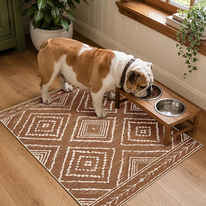 2'x3' Washable Samll Rug for Living Room doormatYellowbrown | Western No Slip Low Pile Print Foldable Indoor Small Rug for Kitchen entryway doormat