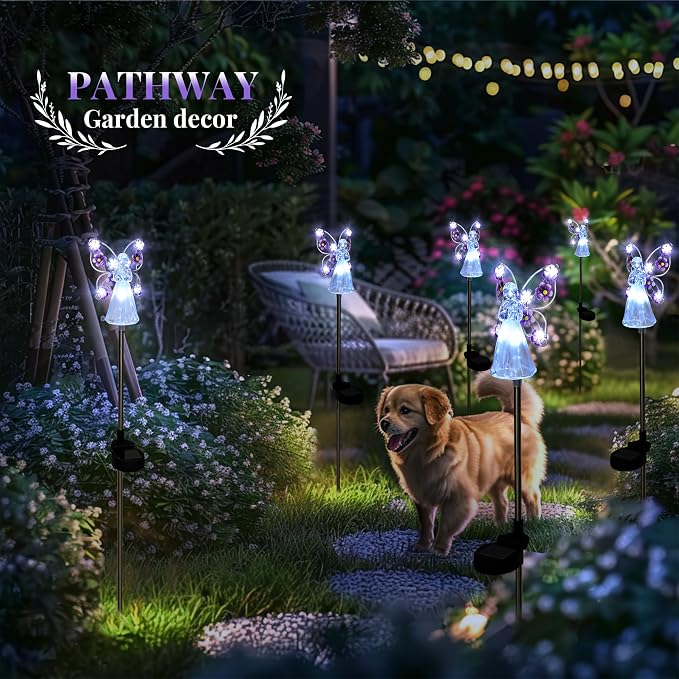 GIGALUMI Solar Angel Garden Stake Lights - 2 Pack Angel Solar Lights Outdoor Garden, Eternal Light Angel with 7 LEDs for Cemetery Grave Decorations, Memorial Gift, Christmas Yard Art, Sympathy Gifts