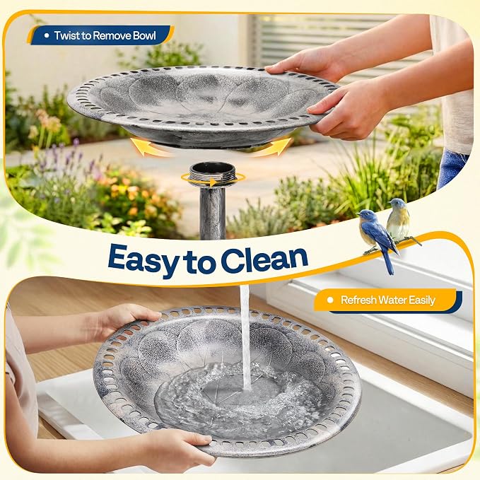 VIVOHOME Bird Bath for Outside, Polyresin Pedestal Bird Baths for Outdoor, Garden, 28 Inch Height Weather-Resistant Birdbaths with 20" Bowl, Gray