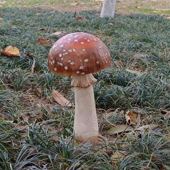 Mushroom Decor Outdoor Garden Statue - Garden Gnome's Favorite Garden Decoration Patio Decor (11.8", Brown)