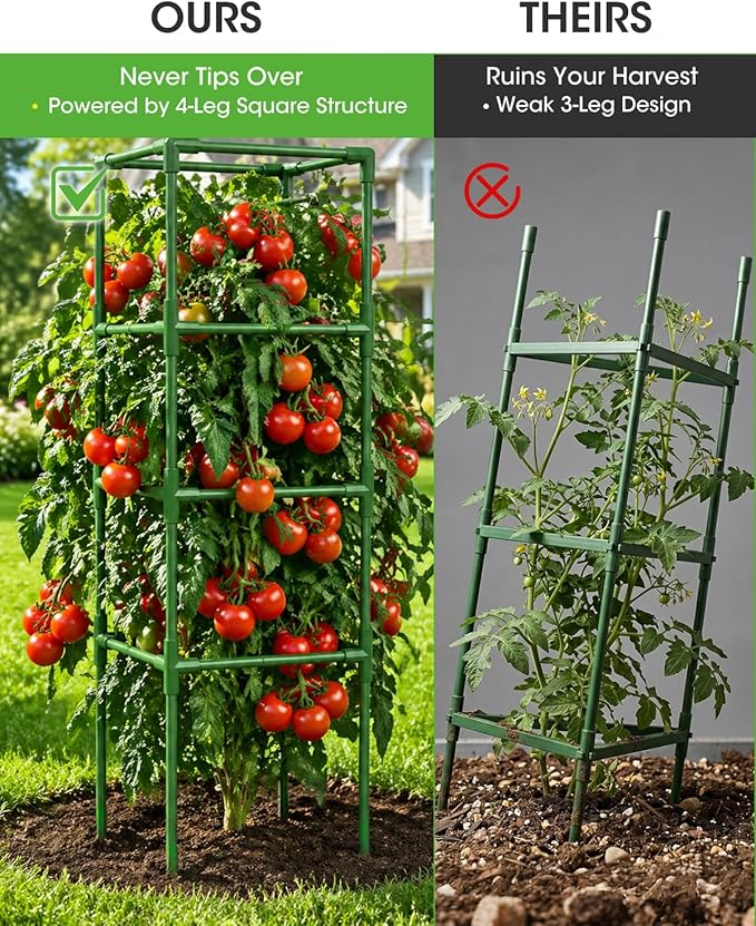 3 Pack Tomato Cages,Square Tomato Plant Stakes Support Cages Trellis for Garden Climbing Vegetables Flowers Fruits,Extra Bold