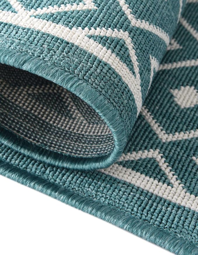 Unique Loom Outdoor Trellis Collection Area Rug - Kafes (5' 3" x 8' Oval, Teal/ Ivory)