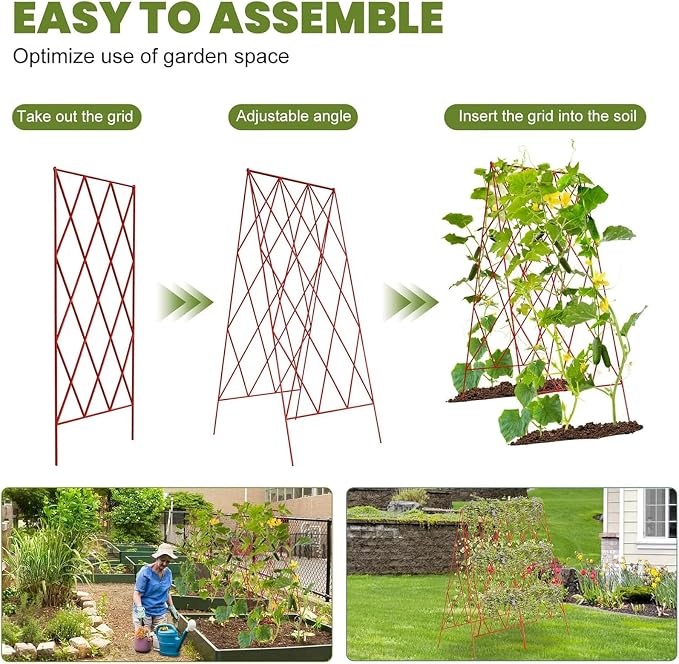 Cucumber Trellis 2 Pack, Foldable A-Frame Garden Trellis for Raised Bed Garden Grow Support with Plant Support Clips, Twist Ties, Plastic Ties, for Cucumber,Tomato, Climbing Plants and Flowers