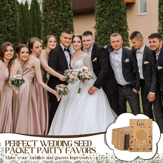 Fumete 100 Pcs Let Love Grow Seed Packets Cool Wedding Favors for Guests Kraft Envelope Kraft Bag with Window Flower Resealable Seed Storage Packets for Wedding Party Favors Bridal Shower