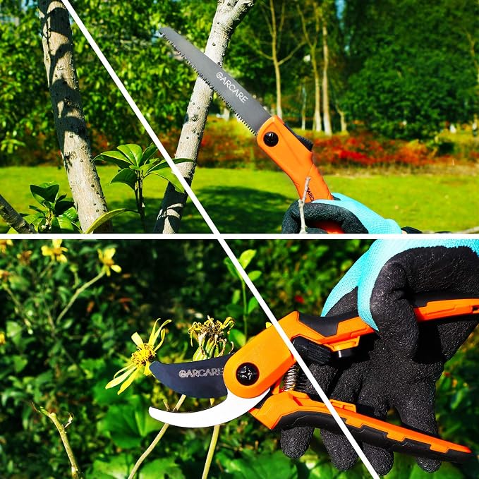 GARCARE 4-in-1 Garden Pruning Set Heavy Duty Garden Clippers | Bypass Lopper, Hedge Shears, Garden Scissors & Folding Saw, Heavy Duty Steel Blades, Ideal for Branches, Shrubs & Hedges
