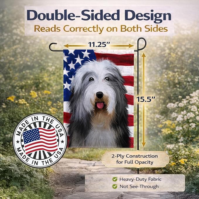 Caroline's Treasures CK6423GF Bearded Collie American Flag Garden Flag Mailbox Flag Decorative Yard Flag Banner Outside Patio Artwork Yard Flower Beds, Garden Size, Multicolor