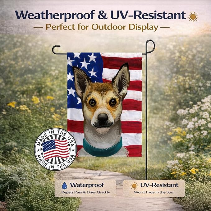 Caroline's Treasures CK6632GF Norwegian Lundehund Dog American Flag Garden Flag Mailbox Flag Decorative Yard Flag Banner Outside Patio Artwork Yard Flower Beds, Garden Size, Multicolor