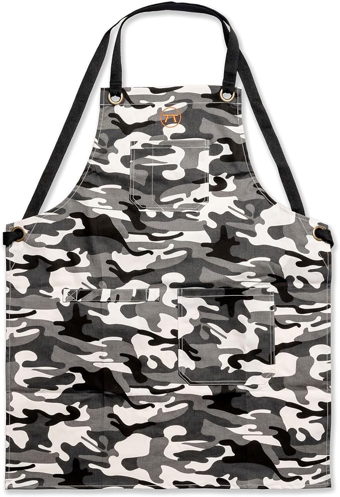 Outset Grill and Kitchen Apron, Camo Pattern With Pockets, Cotton, 27" x 34"
