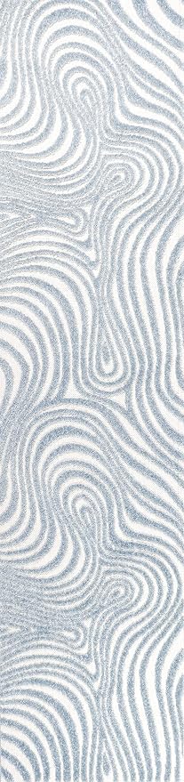 JONATHAN Y Maribo High-Low Abstract Striped Light Blue/Ivory 2x10 Indoor/Outdoor Runner Rug, Pet Friendly, Non-Shedding, Stain Resistant, Easy-Cleaning for Backyard (SCN103C-210)
