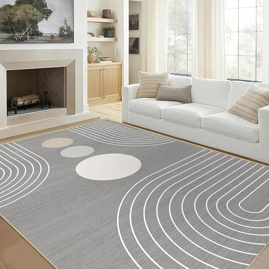 Area Rug 5x7 Boho Modern Minimalist Geometric Abstract Rug Grey Mid Century Modern Rug for Living Room Machine Washable Non-Slip Printed Low Pile Indoor Carpet for Bedroom Dining Room Office Gray
