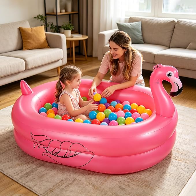 Kiddie Pool, Inflatable Pool, Flamingo Swimming Pool with Inflatable Soft Floor for Outdoor, Indoor, Backyard (60 in)