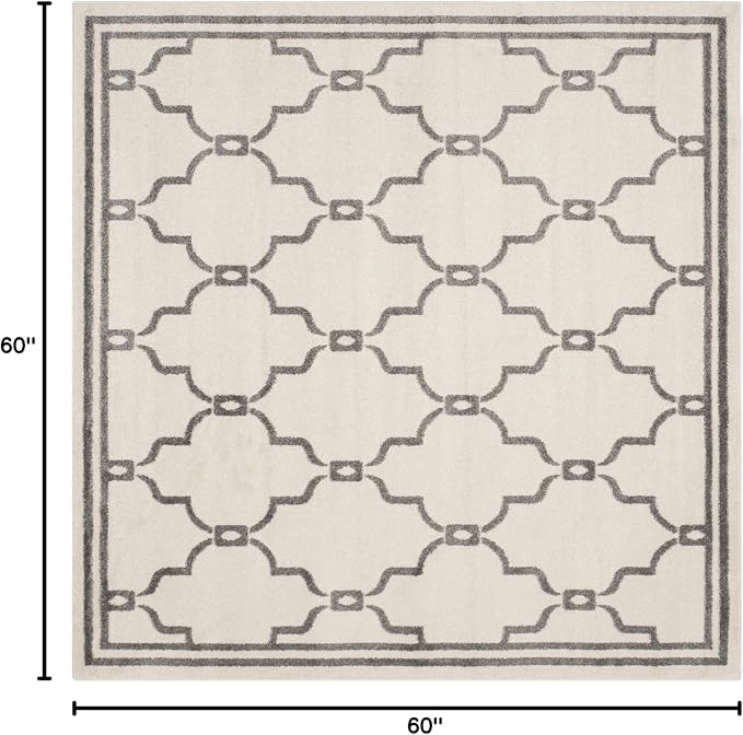 SAFAVIEH Amherst Collection Area Rug - 5' Square, Ivory & Grey, Trellis Design, Non-Shedding & Easy Care, Ideal for High Traffic Areas in Living Room, Bedroom (AMT414K)