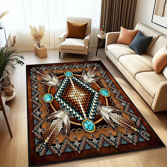 Southwestern Area Rug 4x6 Washable Bedroom Rug Vintage Rugs,Aztec Tribal Native American Throw Rugs Brown Non Slip Western Area Carpet Soft Floor Carpets Mat for Living Room,Dining Room,Laundry