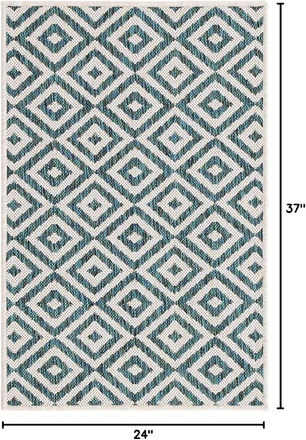 Unique Loom Outdoor Collection Area Rug - Costa Rica (2' x 3' 1' Rectangle, Teal/ Ivory)