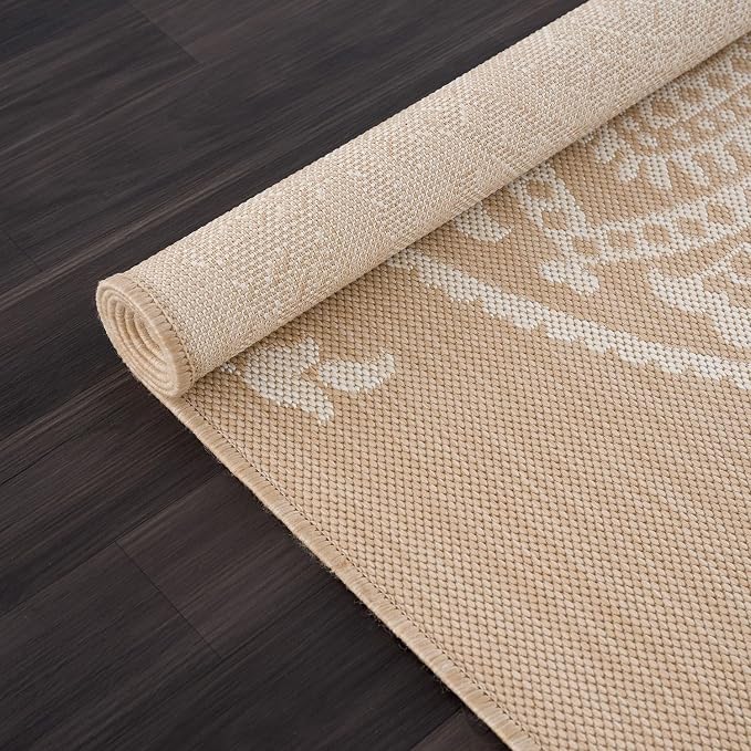 CAMILSON Outdoor Rug 6x9 Modern Area Rugs for Indoor and Outdoor Patios and Porches - Waterproof, Washable, Non-Shedding, Easy-to-Clean Outside Carpet (6 x 9, Medallion - Beige/White)