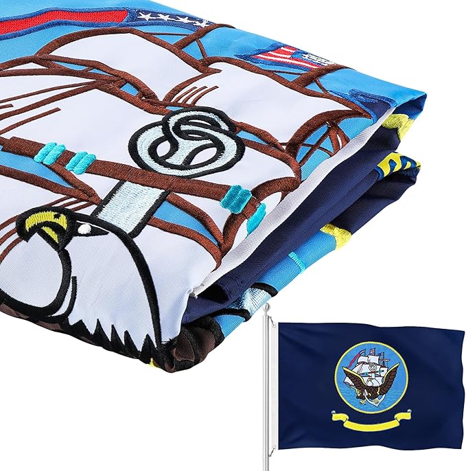 Double-Sided Embroidered Flags for Outside 3x5-210D Oxford Fabric Weatherproof Military Flags with 2 Brass Grommets for Garden Patio Decor, Gift for Veteran & Service Member (Dark Blue)