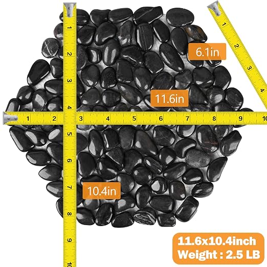 River Rock Stepping Stones Outdoor for Garden Walkway, 12 inch 6 Pcs Hexagon Shape Paver Step Stones Polished Pebble River Stone Mat for Yard Lawn Patio Pathway Walk Way - Black