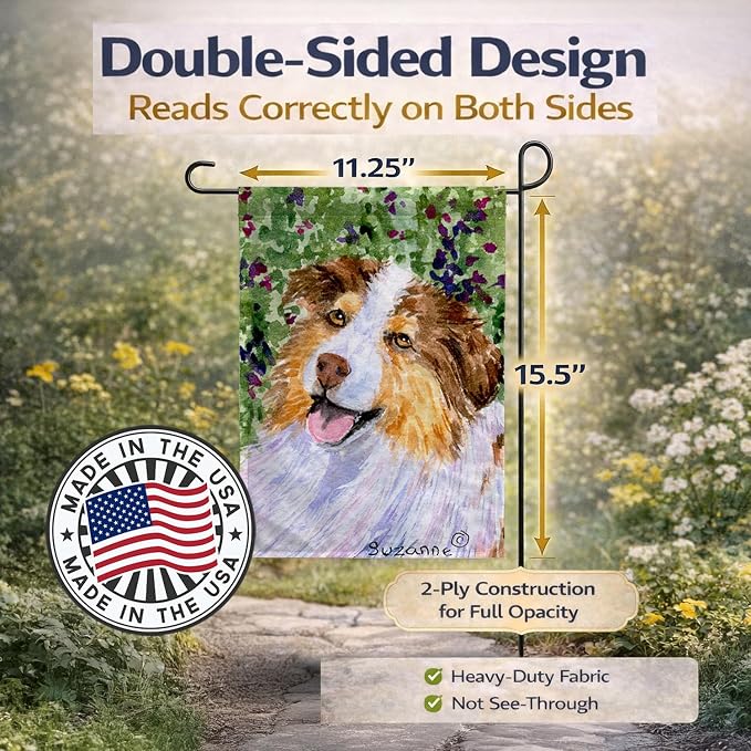 Caroline's Treasures SS8819GF Australian Shepherd Garden Flag Mailbox Flag Decorative Yard Flag Banner Outside Patio Artwork Yard Flower Beds, Garden Size, Multicolor