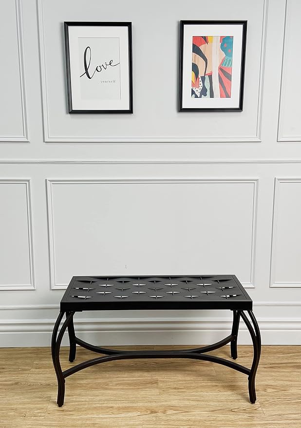 Mango Steam Free Standing Patio Garden Weave Bench, Metal Charcoal Black
