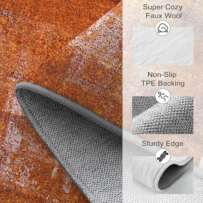 LOKMU Non-Slip Area Rugs Burnt Orange Abstract Paint Art Home Decor Rugs Carpet for Classroom Living Room Bedroom Dining Kindergarten Room 2'x3'