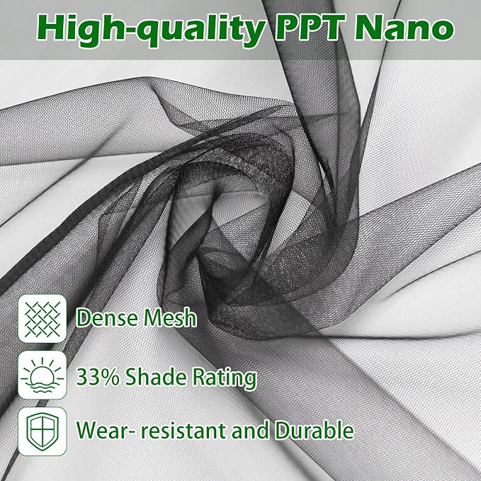 Stronger Garden Mesh Netting for Plants Vegetables Fruits Flowers - 10x20 Ft Black PPT Nano Bug Bird Net Screen, Raised Bed Greenhouse Balcony Patio Porch, 33% Shading Rate