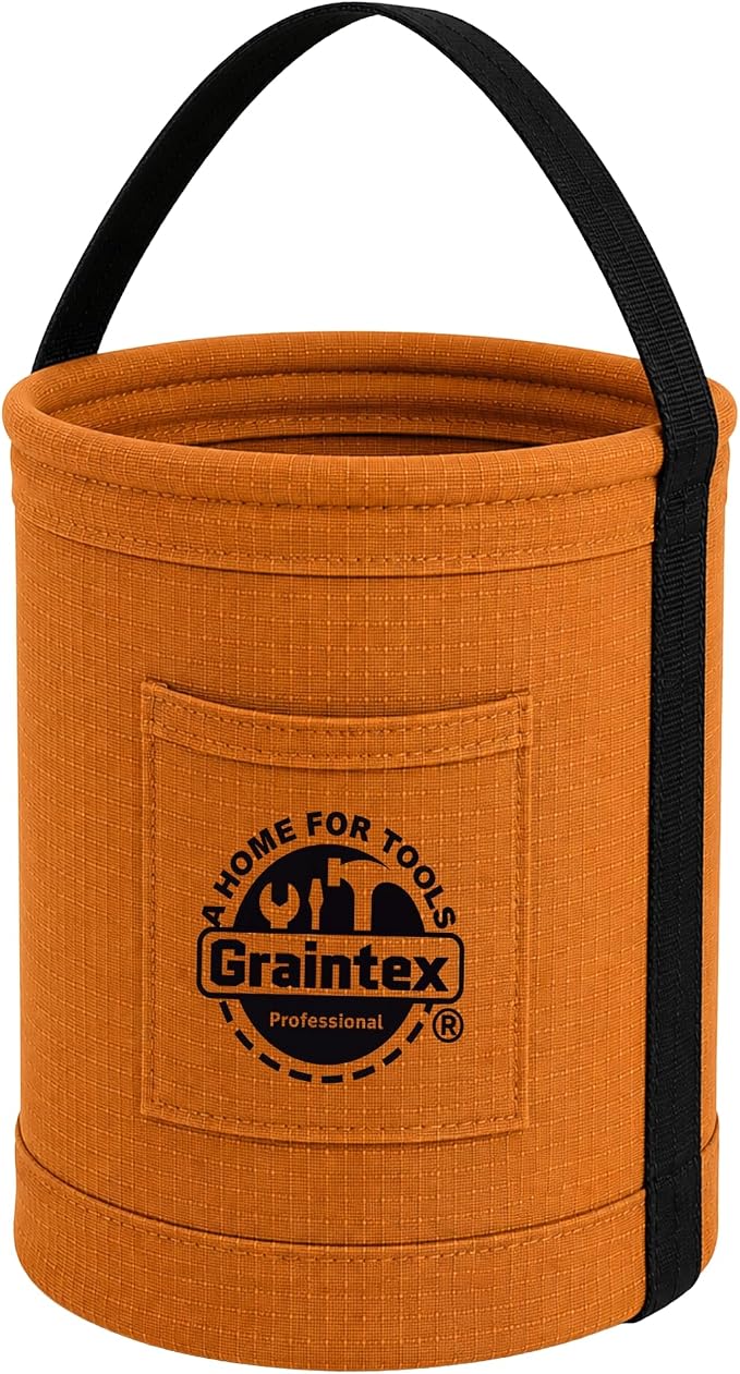 Graintex Canvas Utility Bucket 12"x15", Round Tool Bucket, Reinforced Base & Carry Handle, Ripstop Canvas, Multi-Purpose Bag for Jobsite, Home Use - Tan