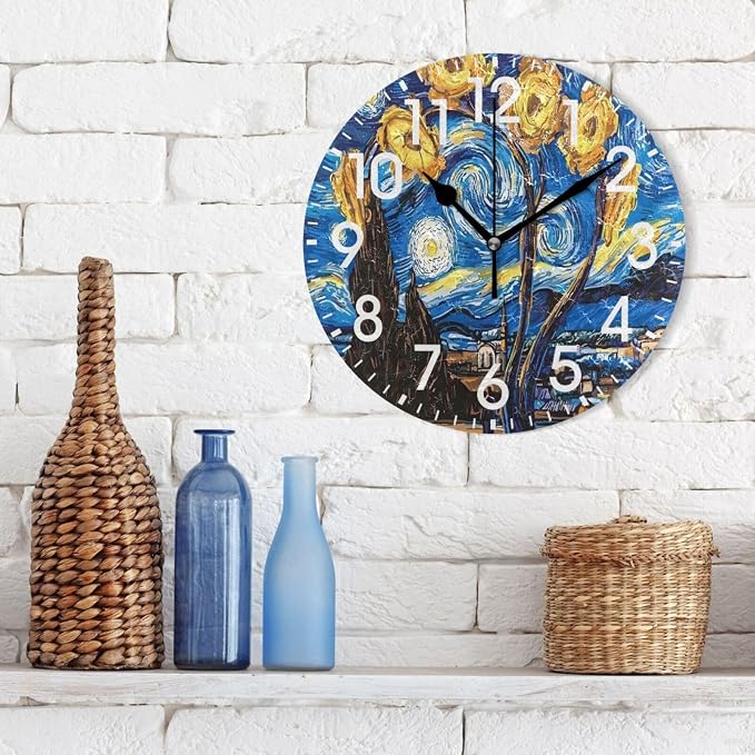 ALAZA Home Decor Starry Sky Blossom Round Acrylic 9.84 Inch Wall Clock Non Ticking Silent Clock Art for Living Room Kitchen Bedroom