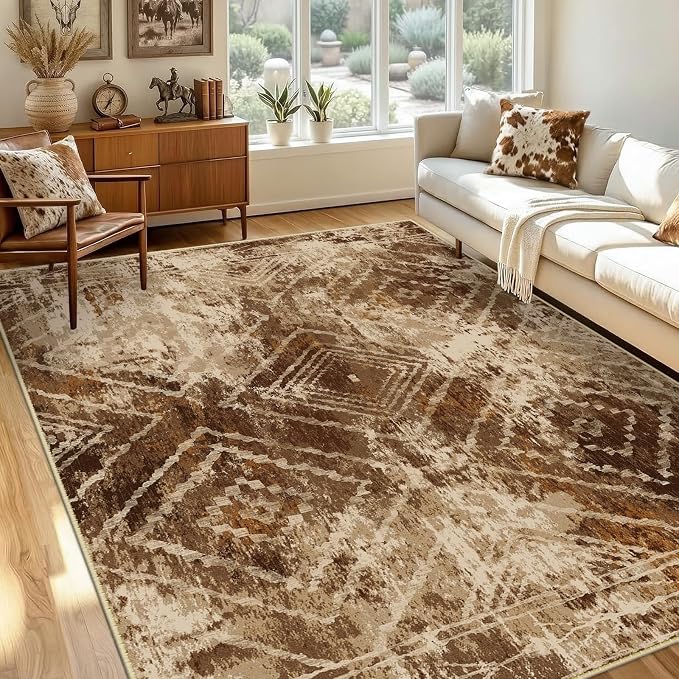 9'x12' Washable Area Rug for Living Room Bedroom Cow Print | Soft Western No Slip Low Pile Print Foldable Indoor for Kitchen Dining Room