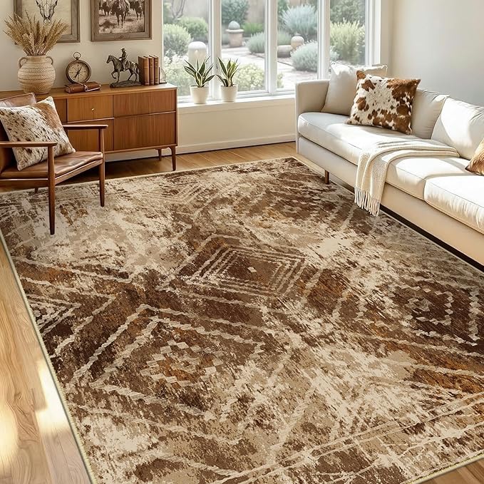 6'x9' Washable Area Rug for Living Room Bedroom Cow Print | Soft Western No Slip Low Pile Print Foldable Indoor for Kitchen Dining Room