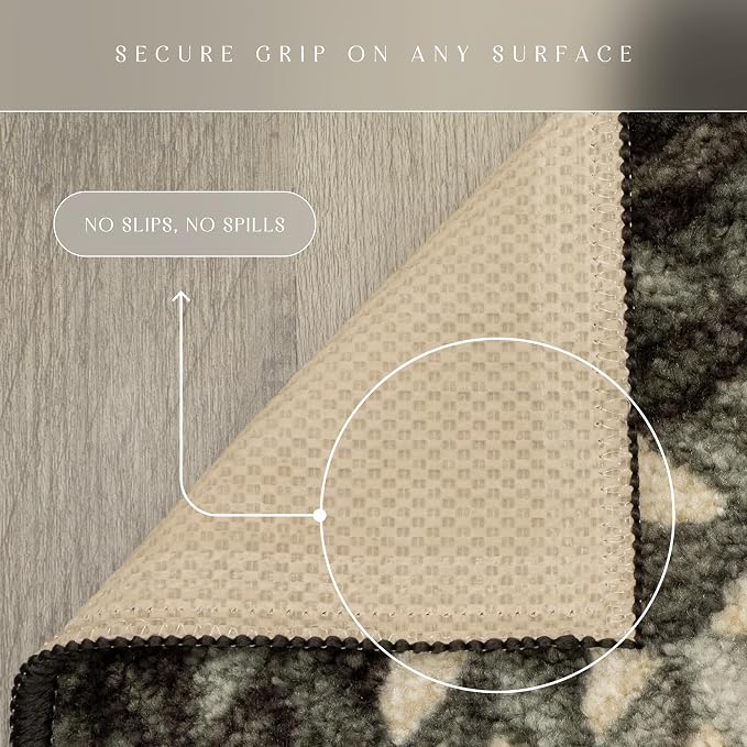 Maples Rugs Marion Bohemian Braided-Style Print Runner Rug – Made in USA – Washable, Non-Slip Indoor Runner for Hallway, Kitchen, and Laundry Room, 2' x 6', Black