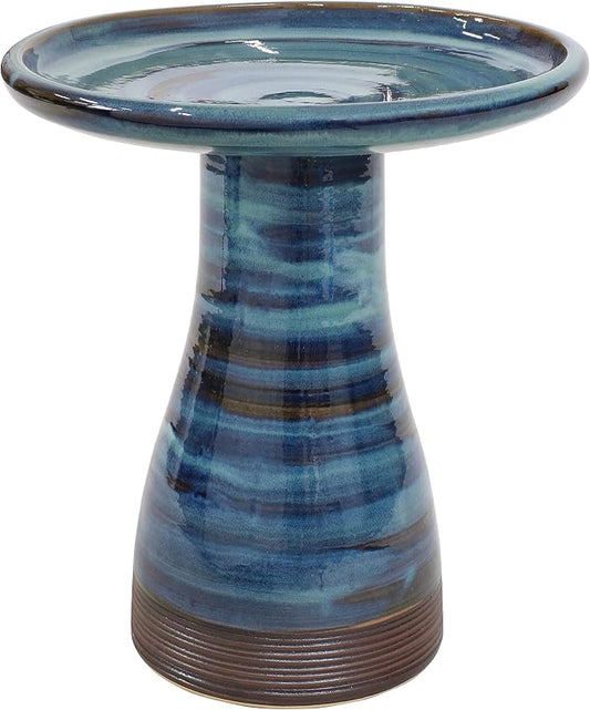 Sunnydaze 21" H Ceramic Bird Bath for Outside - Hand-Painted Outdoor Bird Bath Bowl, UV/Frost-Resistant Finish - Galaxy Blue
