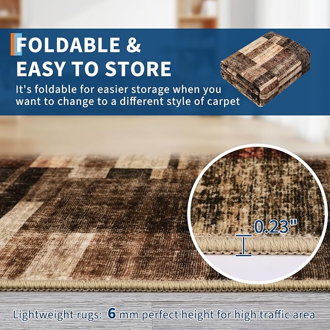 GarveeHome Large Living Room Area Rug 8x10 - Machine Washable Modern Rugs Geometric Neutral Rug Non-Shedding Low Pile Farmhouse Carpet for Bedroom Nursery Classroom Dorm 8 ft x10 ft Brown