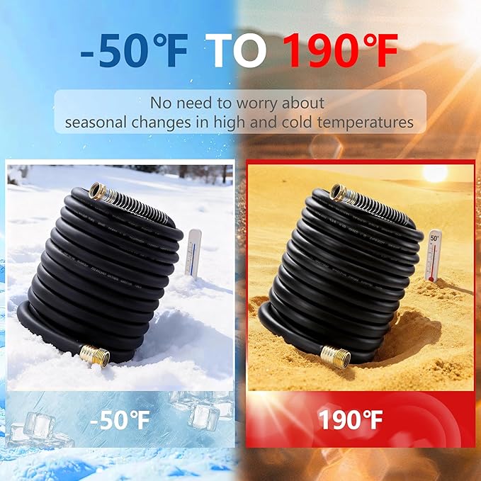 5/8" x 50ft Garden Hose, -40℉ To 190℉ Hot/Cold, Heavy Duty,Flexible, 300psi Working, 1000psi Burst, 3/4" Brass Fittings with Hose Protector Coil Spring for Outdoor,Yard, Farm