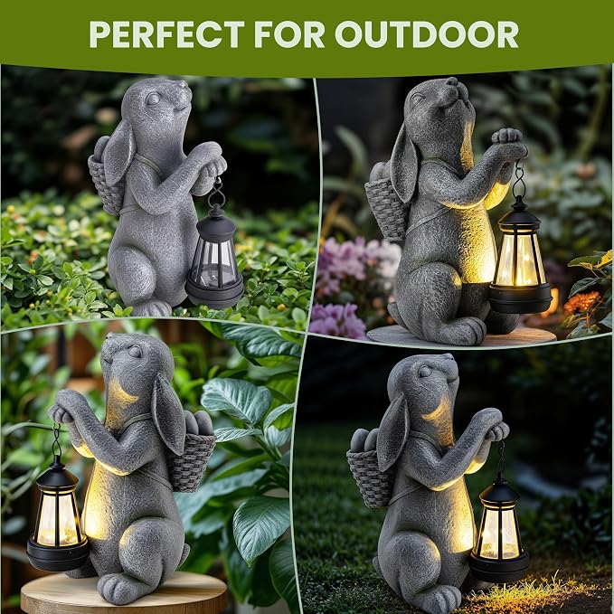 YDKOJGW Solar Garden Outdoor Statues Rabbit with Solar Lantern,Outdoor Bunny Figurines Decorations,Lawn Decor Bunny Statue for Patio, Balcony, Yard Ornament,Unique Housewarming and Easter Gifts