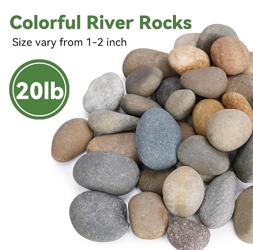 Pulovin 20 lbs River Rocks for Landscaping, 1"-2" Decorative Garden Stones for Plants, Flower Pots, Vase, Walkways, Yard, Natural Rocks for Aquarium, Fish Tank