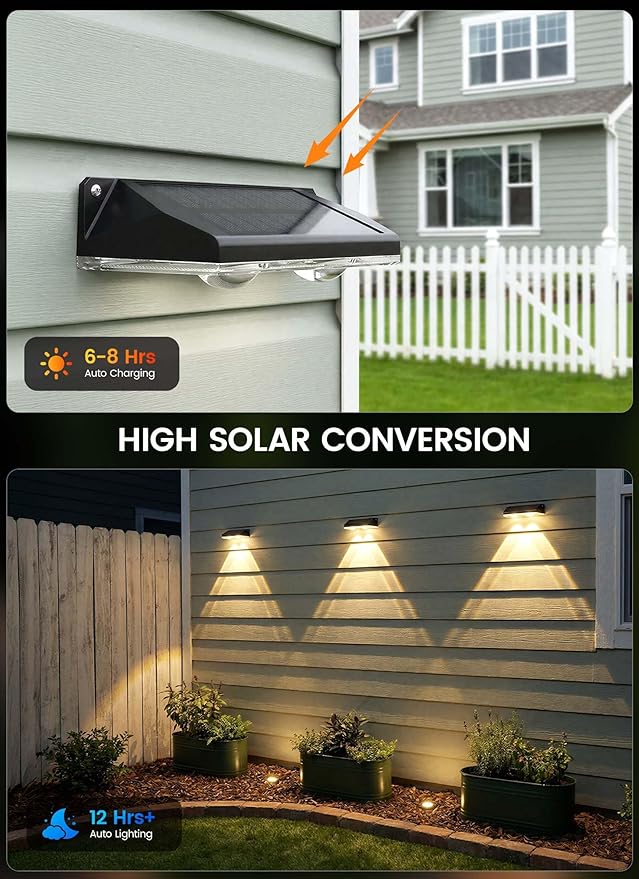 Brightown 8 Pack Solar-Fence-Lights-Outdoor, IP65 Waterproof 3000/4000/6000K/RGB 11 Colors Solar Deck Step Flood Lights, Solar Patio Lights for Outside Backyard Yard Home Improvement Wall Railing