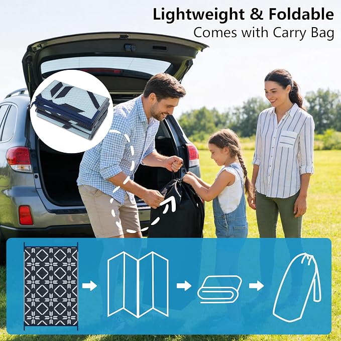 Kohree Outdoor Rug 6x9, RV Outdoor Rugs Reversible Waterproof Outdoor Camping Rug Patio Rugs Clearance with 4 Corner Loops for Patio, RV, Deck, Backyard, Picnic, Easy to Clean & Carry