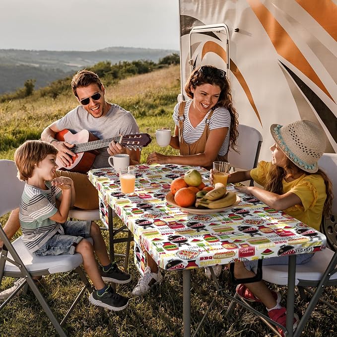Jobunai 3 Piece Picnic Table Cover with Bench Covers Fitted Camping Table Cloths for 8Ft Tables Camper Travel Trailer Must Haves Motorhome Garden Tools Couple Wife Husband Boyfriend Girlfriend Gift