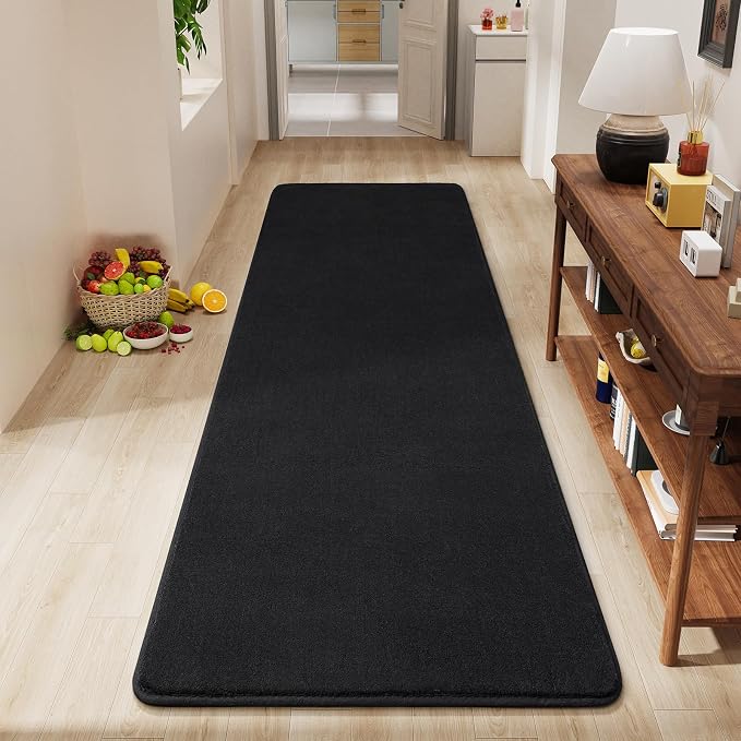 Amearea Modern Soft Hallway Runner Rug, 2x6 Feet Black Washable Runner Rugs | Fluffy Bedroom Bedside Rugs, Indoor Non Slip Memory Foam Rug Carpet for Hallway Entrance Kitchen Living Room Decor