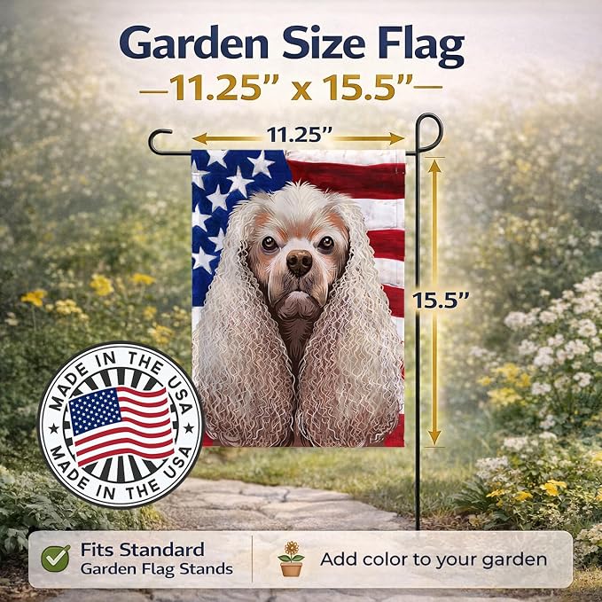 Caroline's Treasures CK6396GF American Cocker Spaniel American Flag Garden Flag Mailbox Flag Decorative Yard Flag Banner Outside Patio Artwork Yard Flower Beds, Garden Size, Multicolor