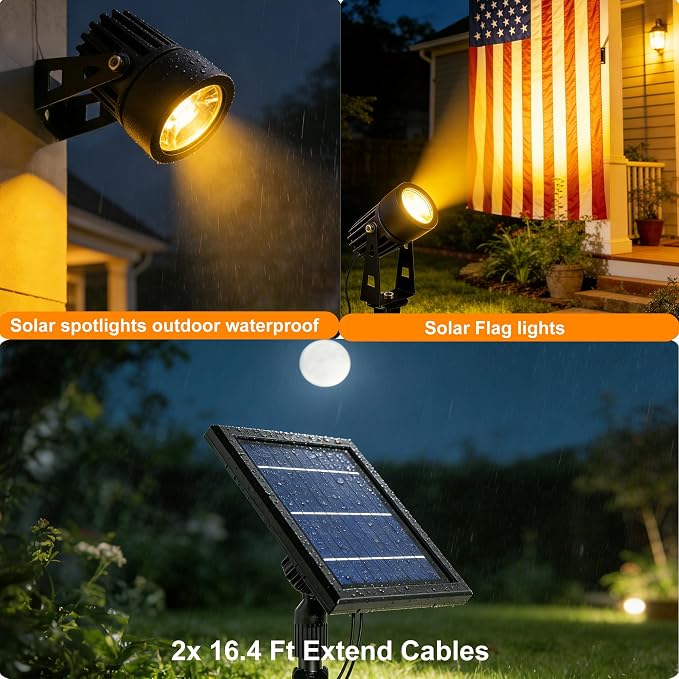 SUNLONG Solar-Powered Cast Aluminium Warm White LED Spotlight for Outdoor Garden Yard Landscape Tree Uplight Downlight