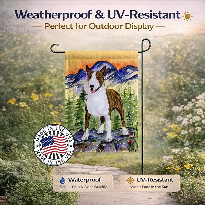 Caroline's Treasures SS8167GF Bull Terrier Garden Flag Mailbox Flag Decorative Yard Flag Banner Outside Patio Artwork Yard Flower Beds, Garden Size, Multicolor